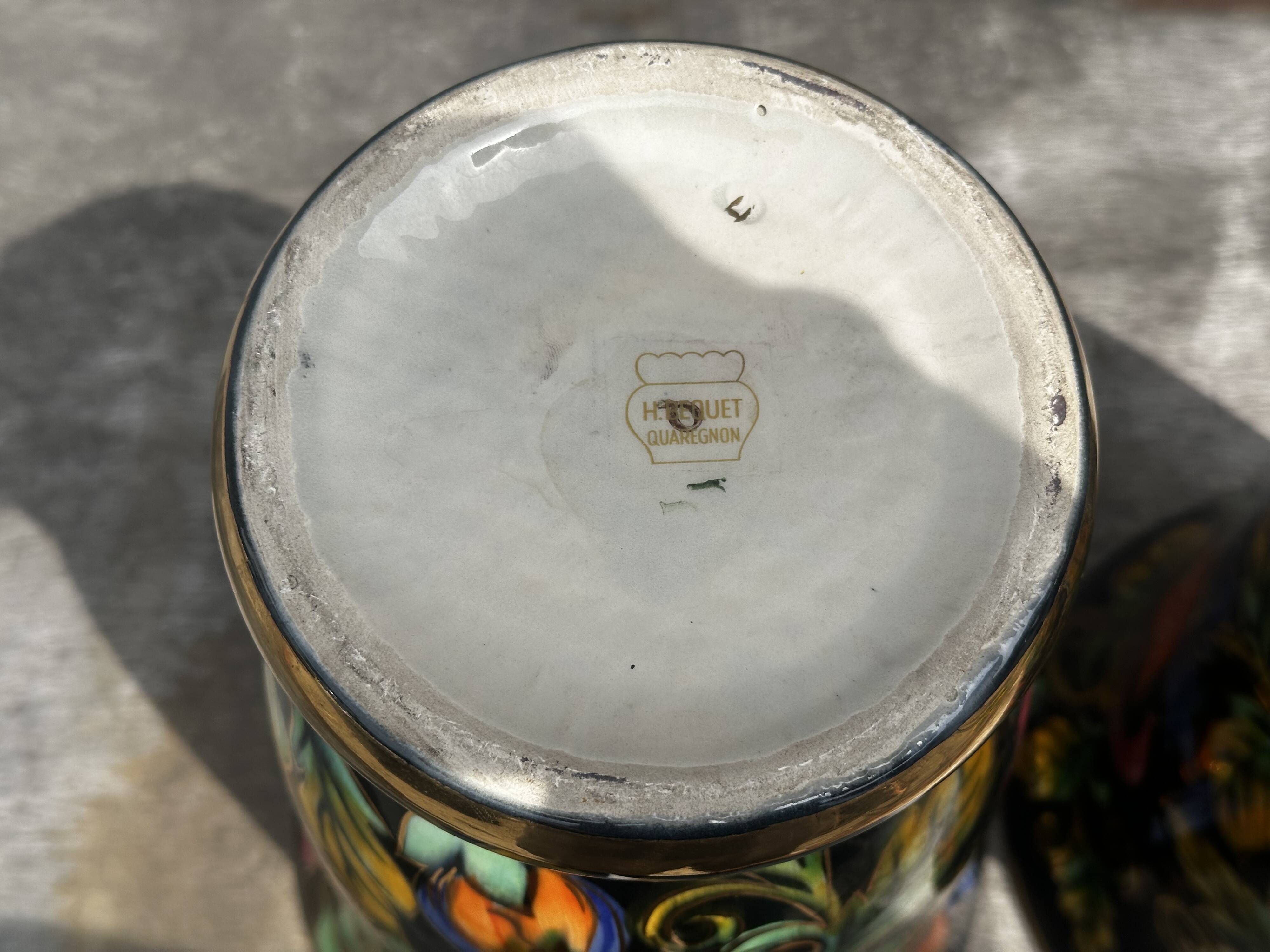 Paire de Vase en Céramique Peint Main H 31 cm signés Hubert Béquet