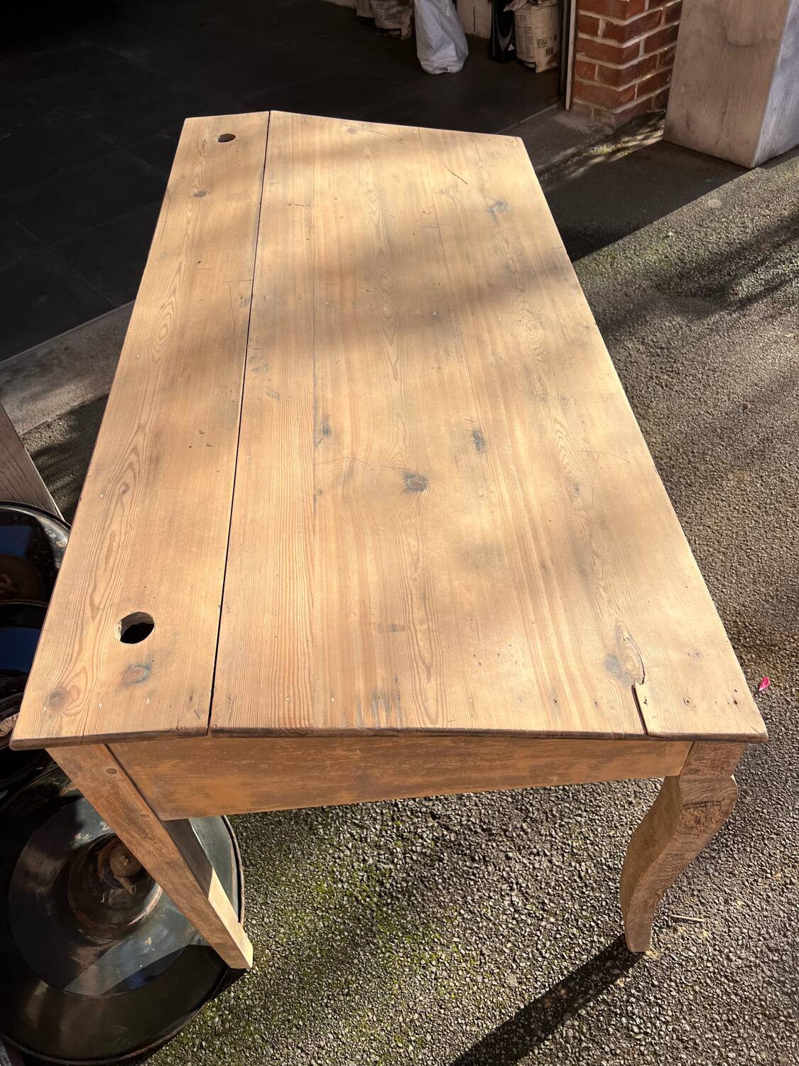 Writing desk, school desk, old large model with 2 drawers