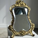 Art Deco style gilded bronze mirror with beveled glass H40cm