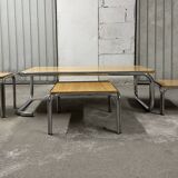 Set of 4 70s nesting coffee tables in metal and solid oak