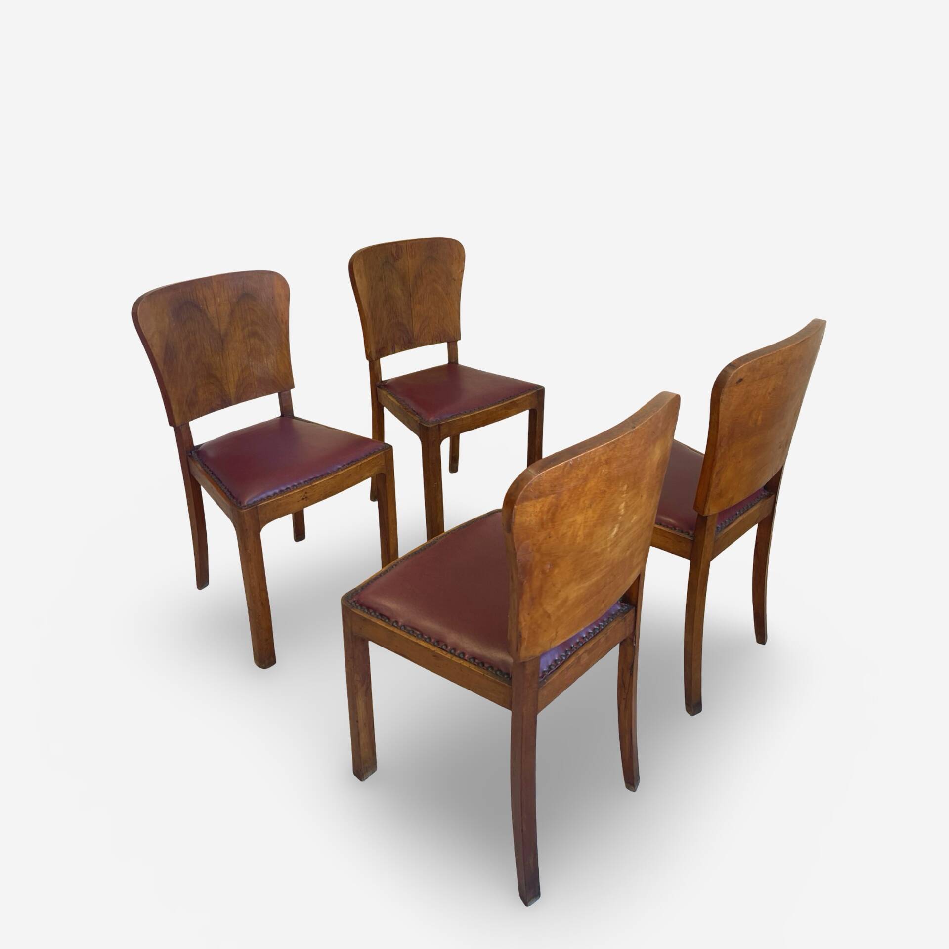 Set of 4 Art Deco dining chairs in walnut, Italy, 1930s-1940s.