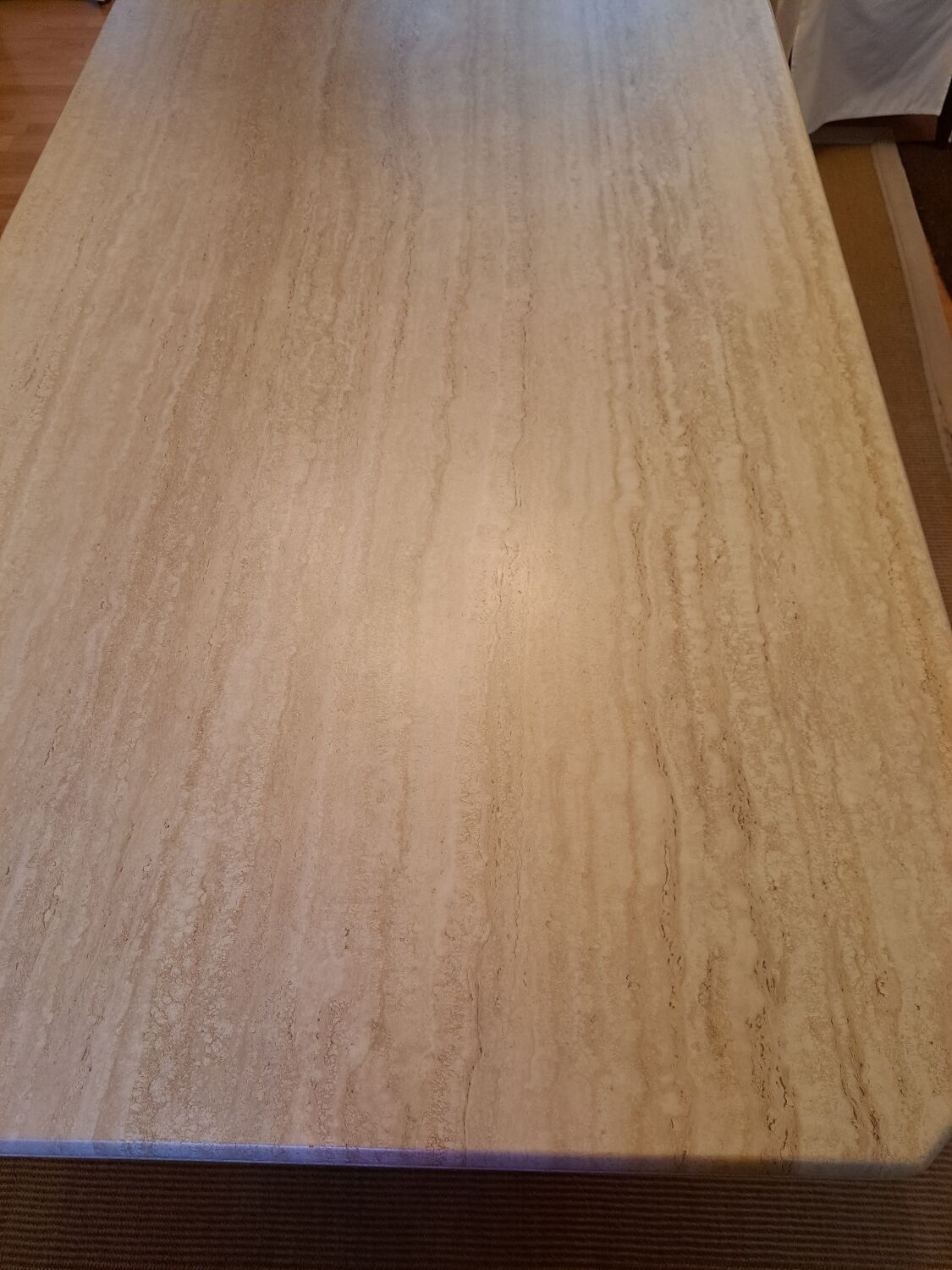 Travertine dining table.