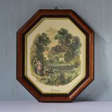octo frame with spring scene engraving signed B.Foster