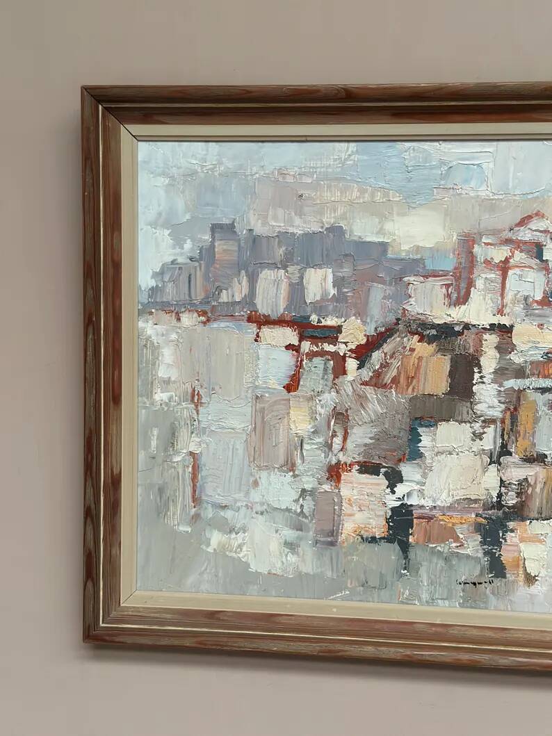 Original Swedish Oil on Panel – “Composition” by Gösta Calmayer – Signed – Dated 1961 – Vintage & Framed – 62 × 45 cm (24.4" × 17.7")
