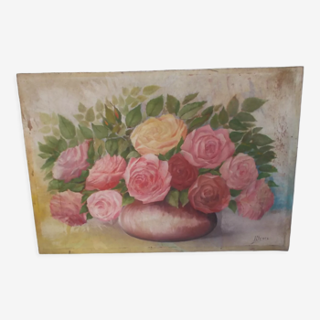 Bouquet of flowers painting on double-sided wooden panel