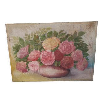 Bouquet of flowers painting on double-sided wooden panel