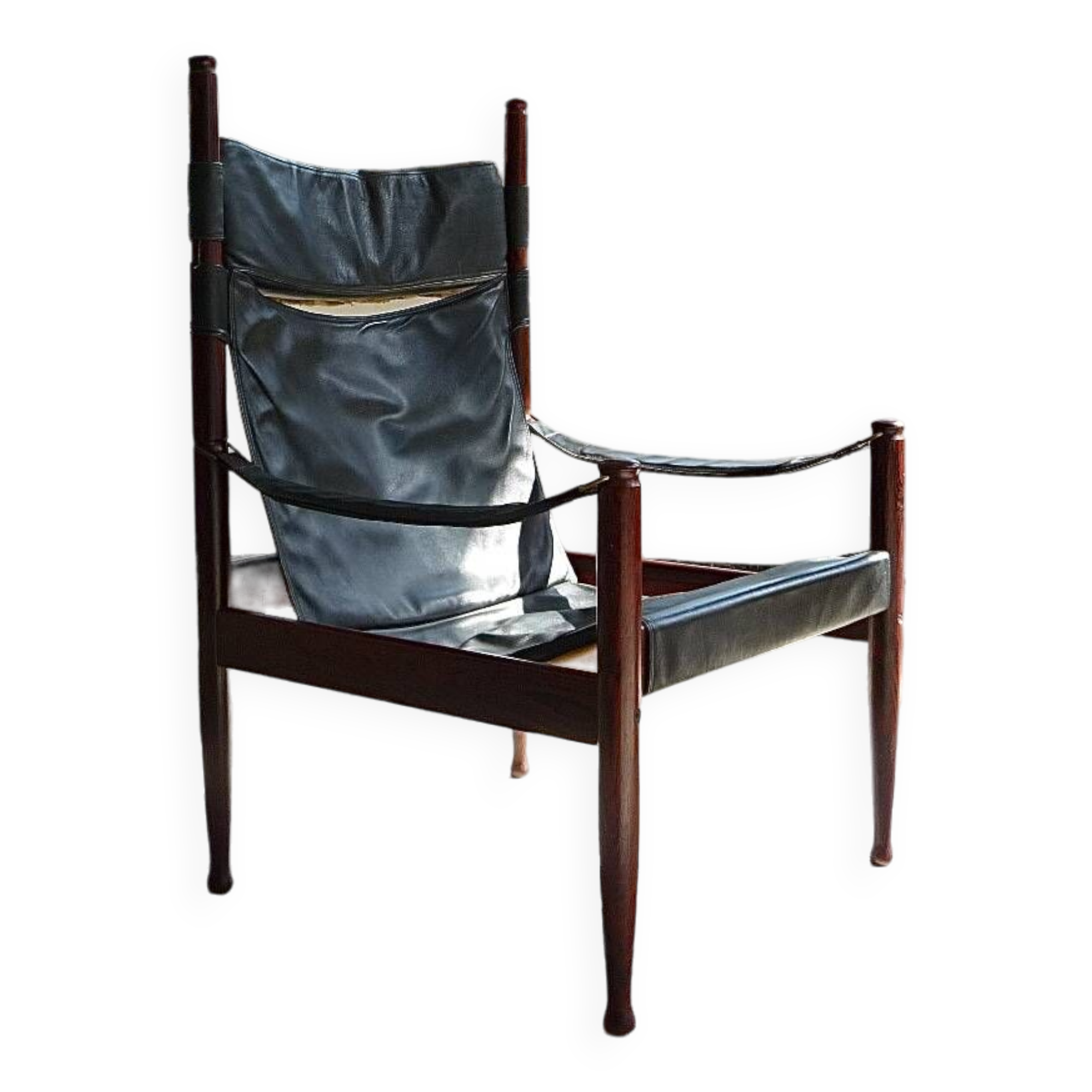 Danish Modern Leather High Back Safari Chair by Erik Wørts for Nils Eillersen, 1960s