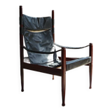 Danish Modern Leather High Back Safari Chair by Erik Wørts for Nils Eillersen, 1960s