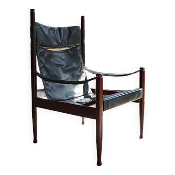 Fauteuil Safari danois moderne en cuir à dossier haut par Erik Wørts pour Nils Eillersen, années 1960