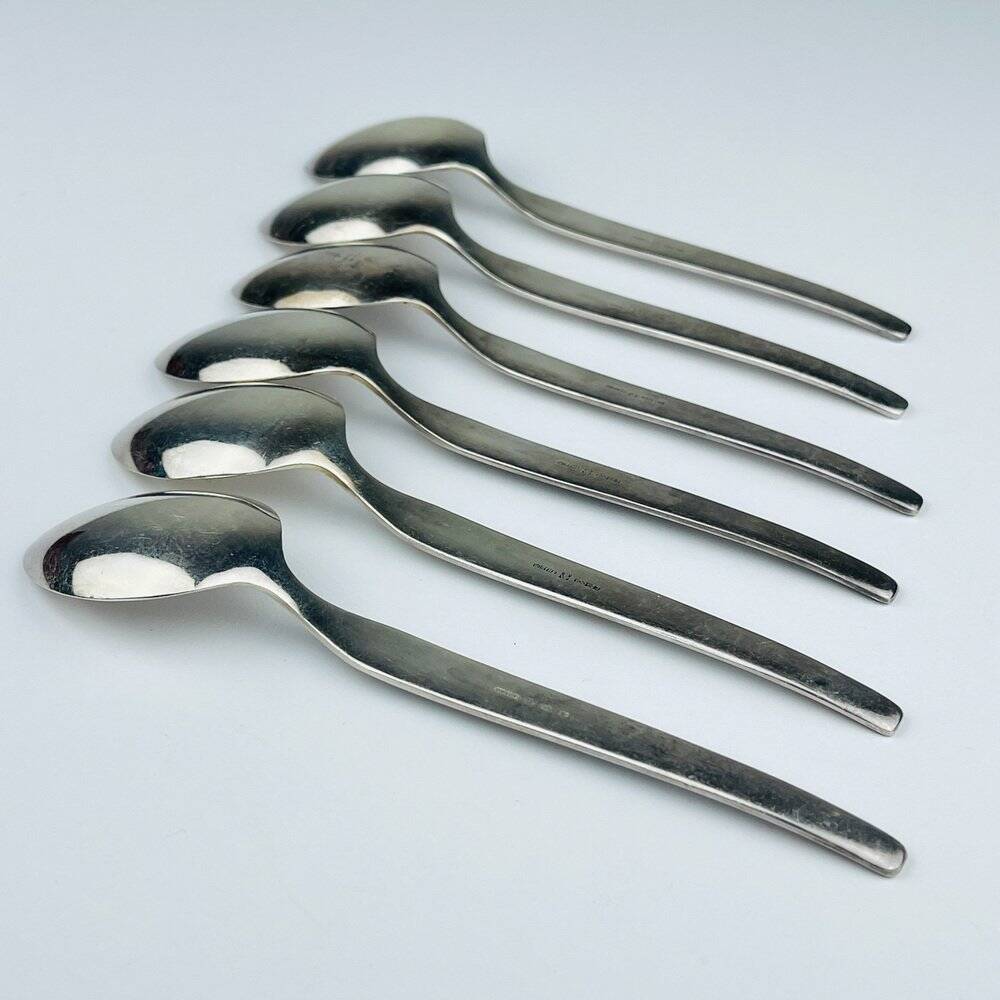 Classic vintage silver tea spoons by Paul Wirths, Solingen, Germany, 1950s, set of 6.