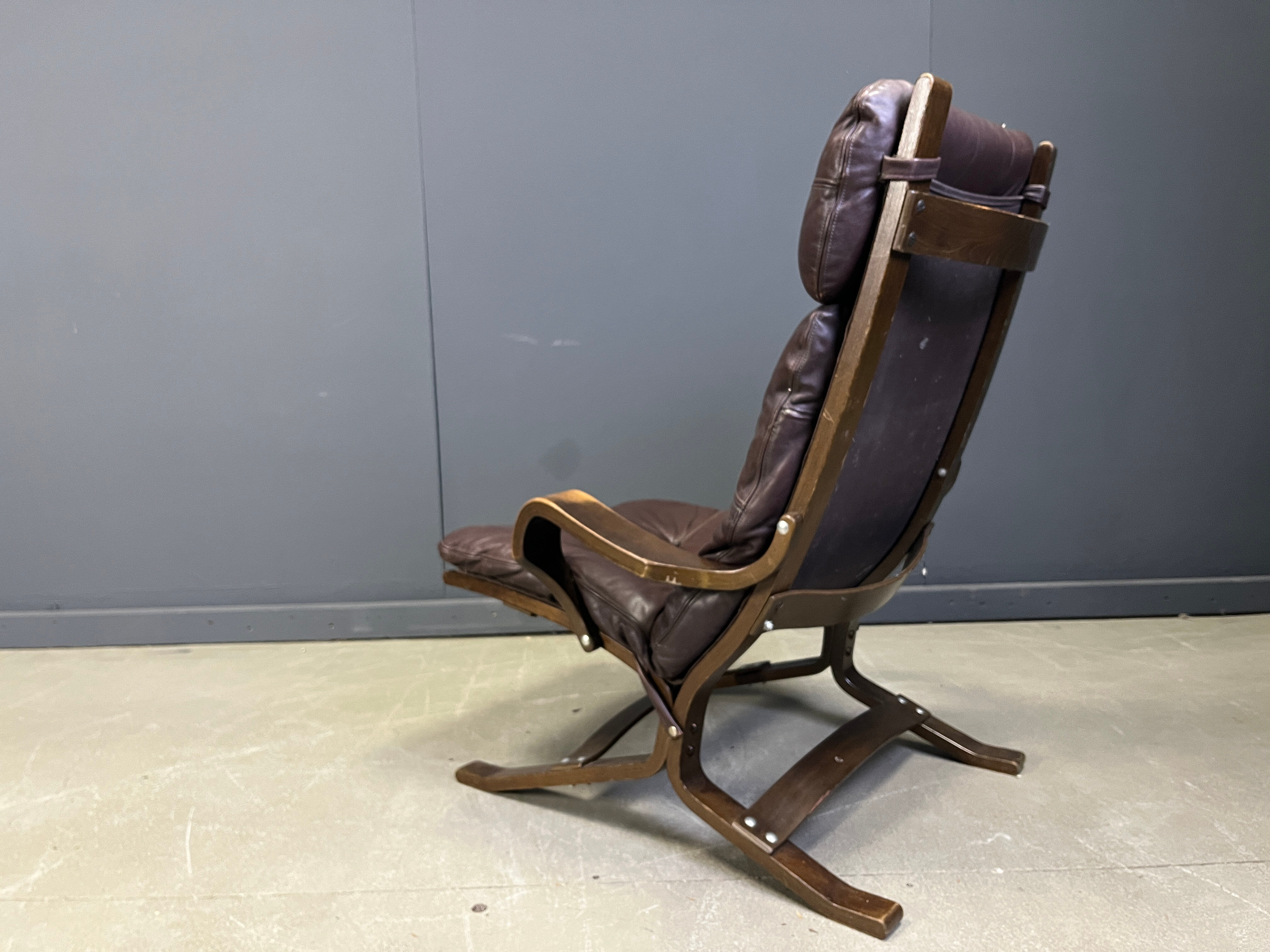 Vintage Scandinavian leather and bentwood armchair, 1970s