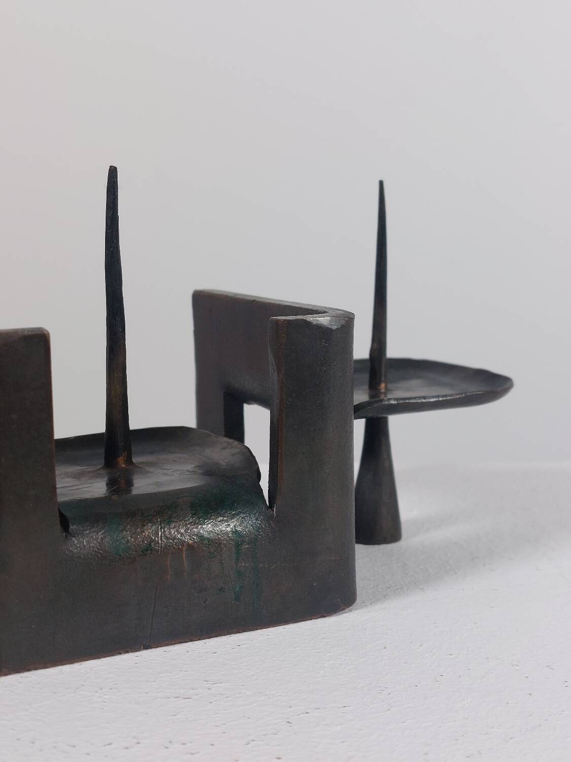 Vintage brutalist bronze candlestick by Wolfgang Bergmeister