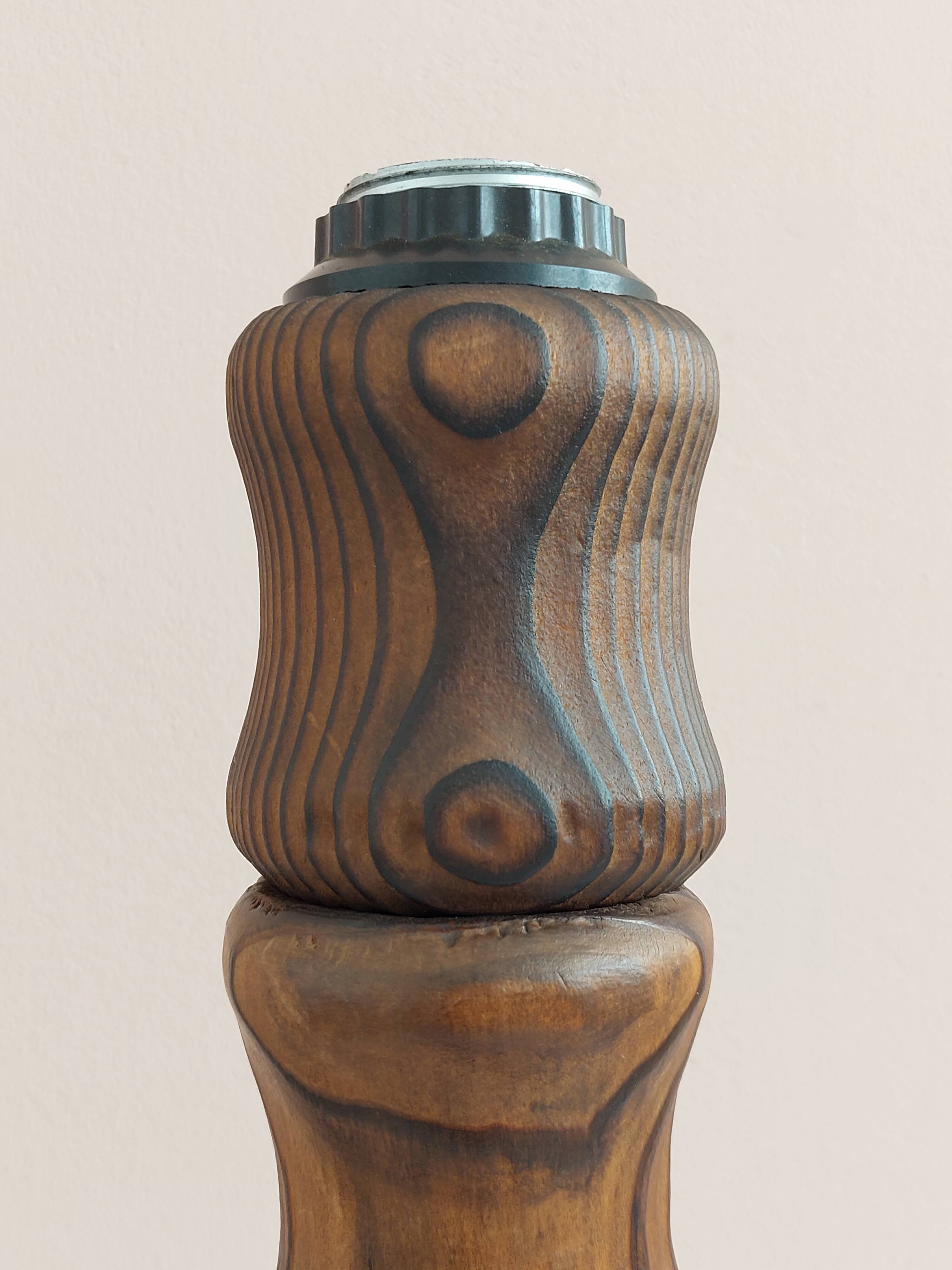 Brutalist Wabi Sabi pine foot lamp by Temde Leuchten 1960's