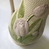 Barbotine pitcher with embossed tulip decoration and spike