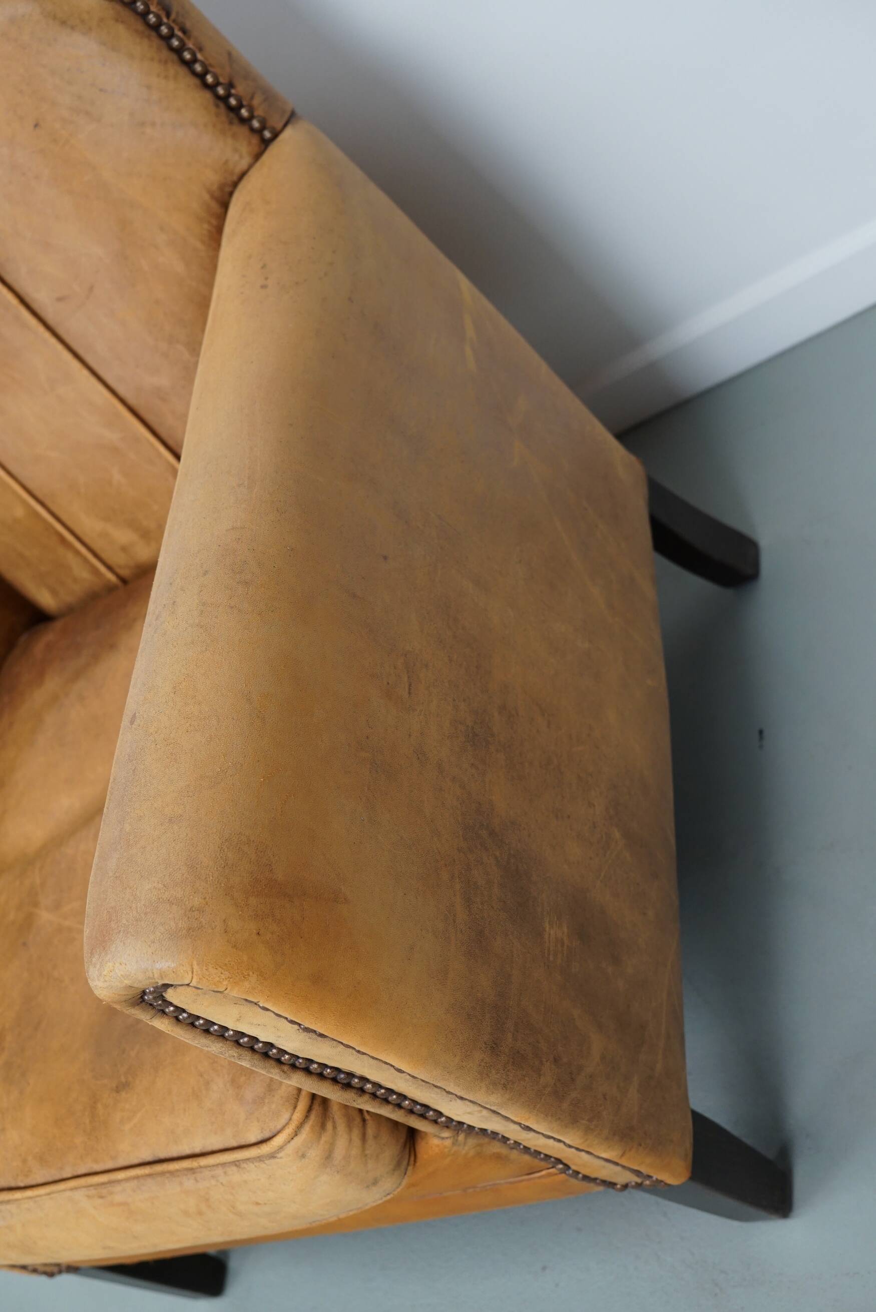 Vintage Dutch cognac coloured leather club chair