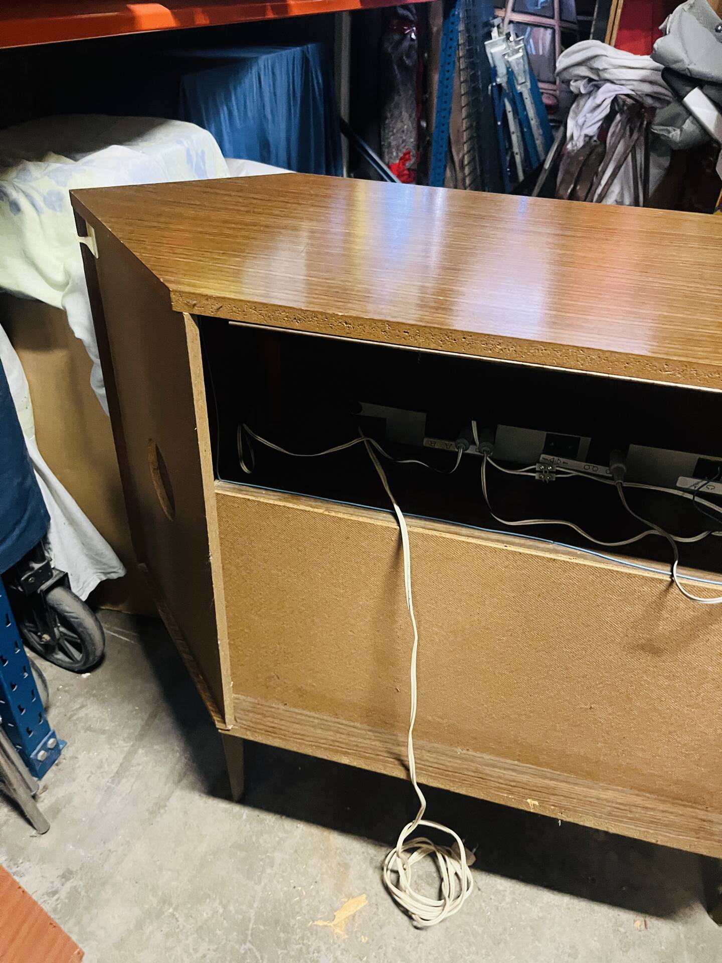 Functional hi-fi furniture with radio and turntable.