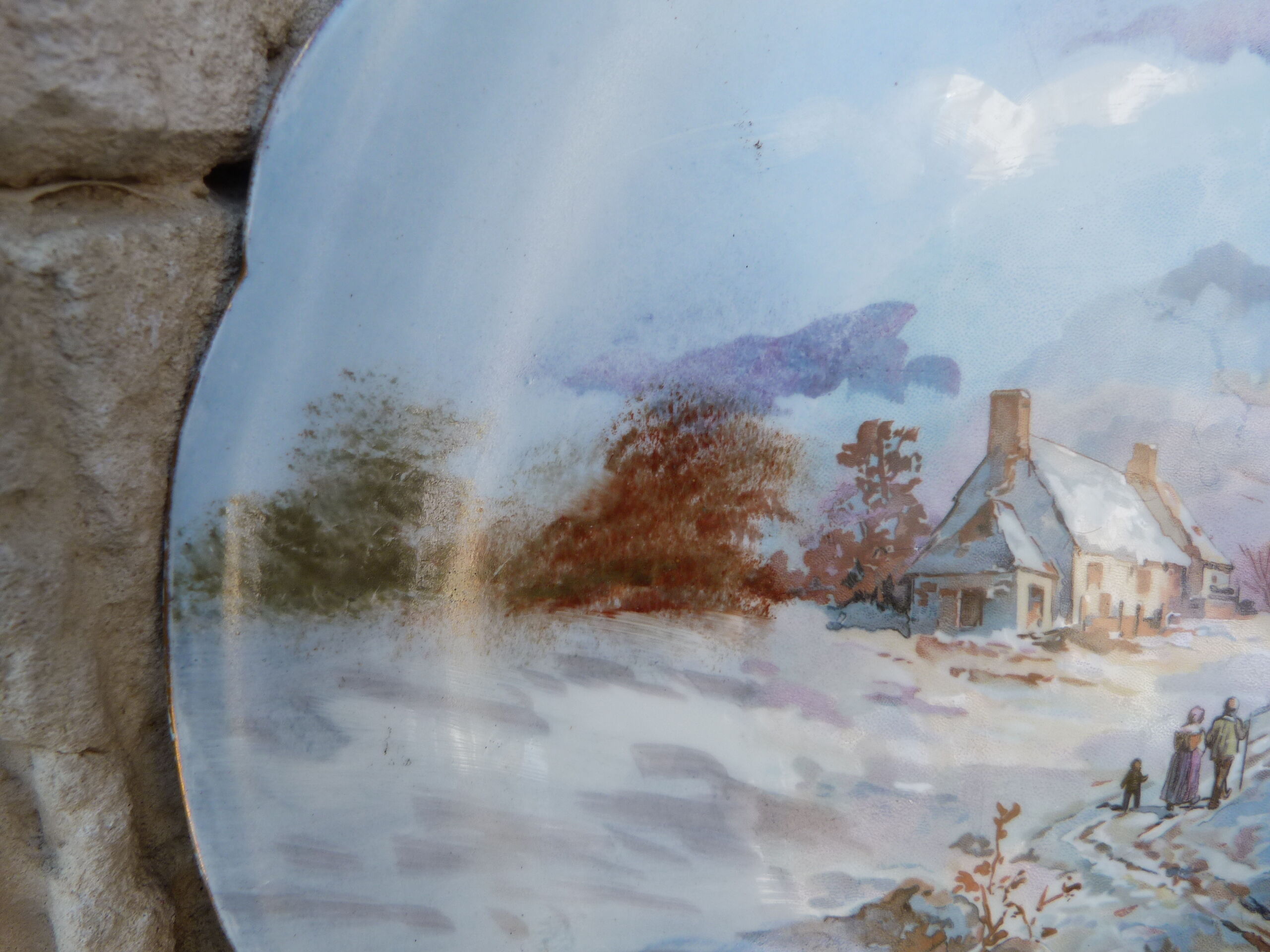Antique porcelain dish from Limoges JEAN POUYAT hand-painted signed Lecram landscape Countryside