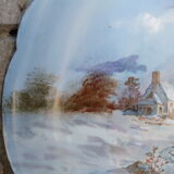 Plat ancien en porcelaine de Limoges JEAN POUYAT peint à la main signé Lecram paysage Campagne