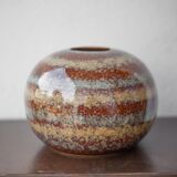 Striated glazed ceramic vase, ball vase, flower pot, interior decoration, collection, 70's