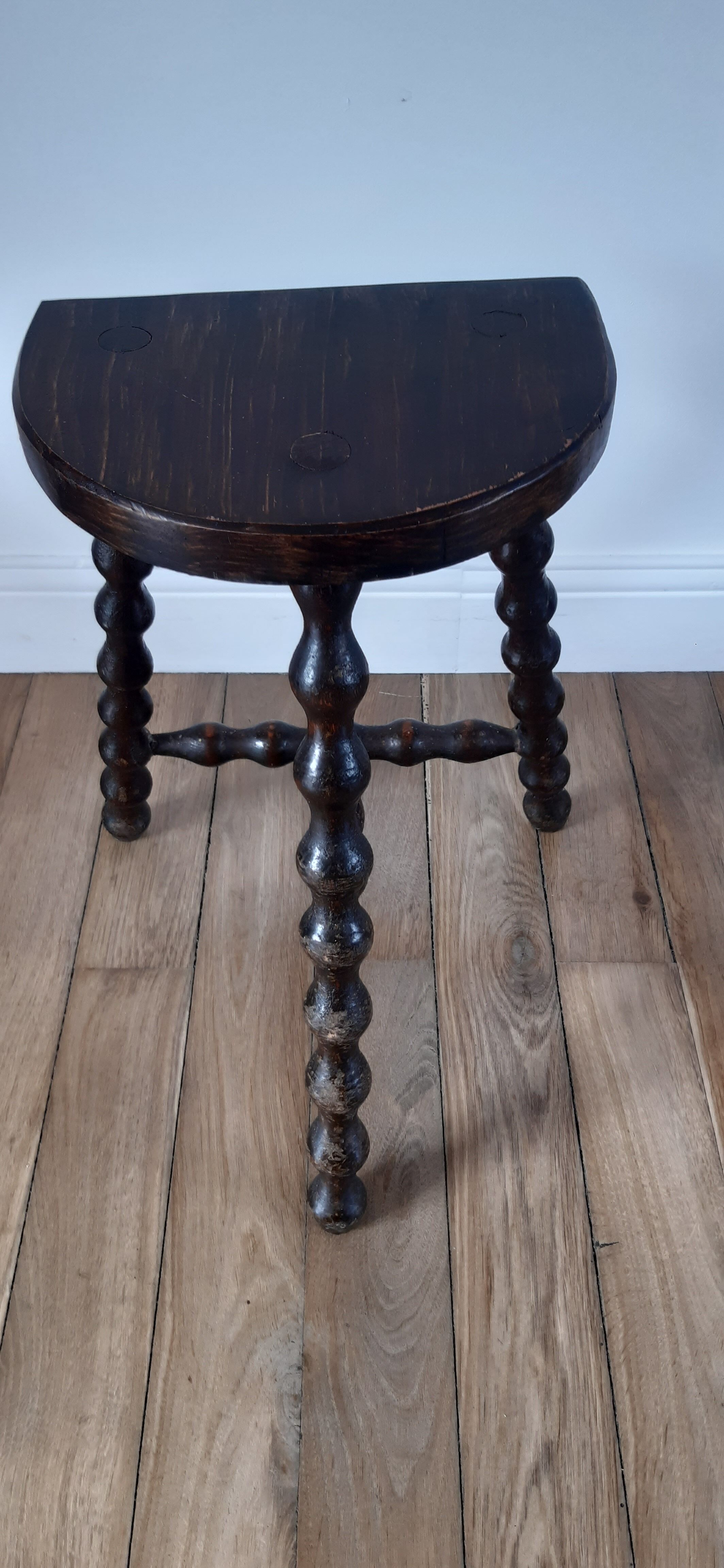 Stool vintage tripod wooden plant beaded feet
