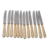 12 couteaux de table modèle Baguette, manches dorés, excellent état.