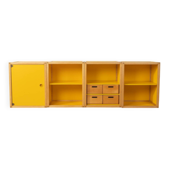 Flötotto modular system, 1970s, yellow, beech, four-piece
