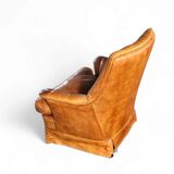 Sheep leather club chair 1970s with magazine holder