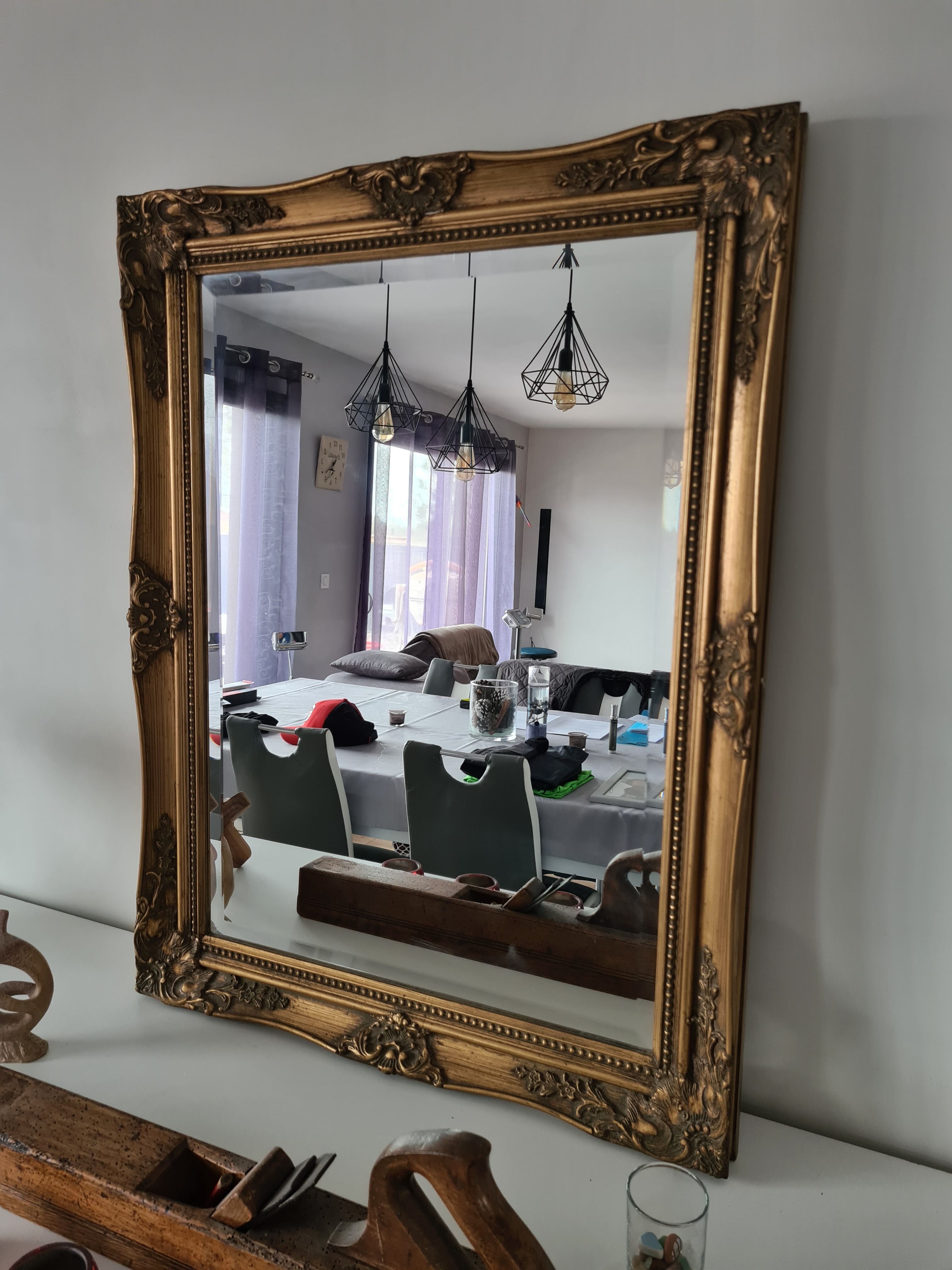 Vintage gold stucco mirror 14x29cm