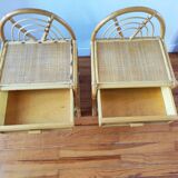 Paire de tables de chevets vintage en rotin clair