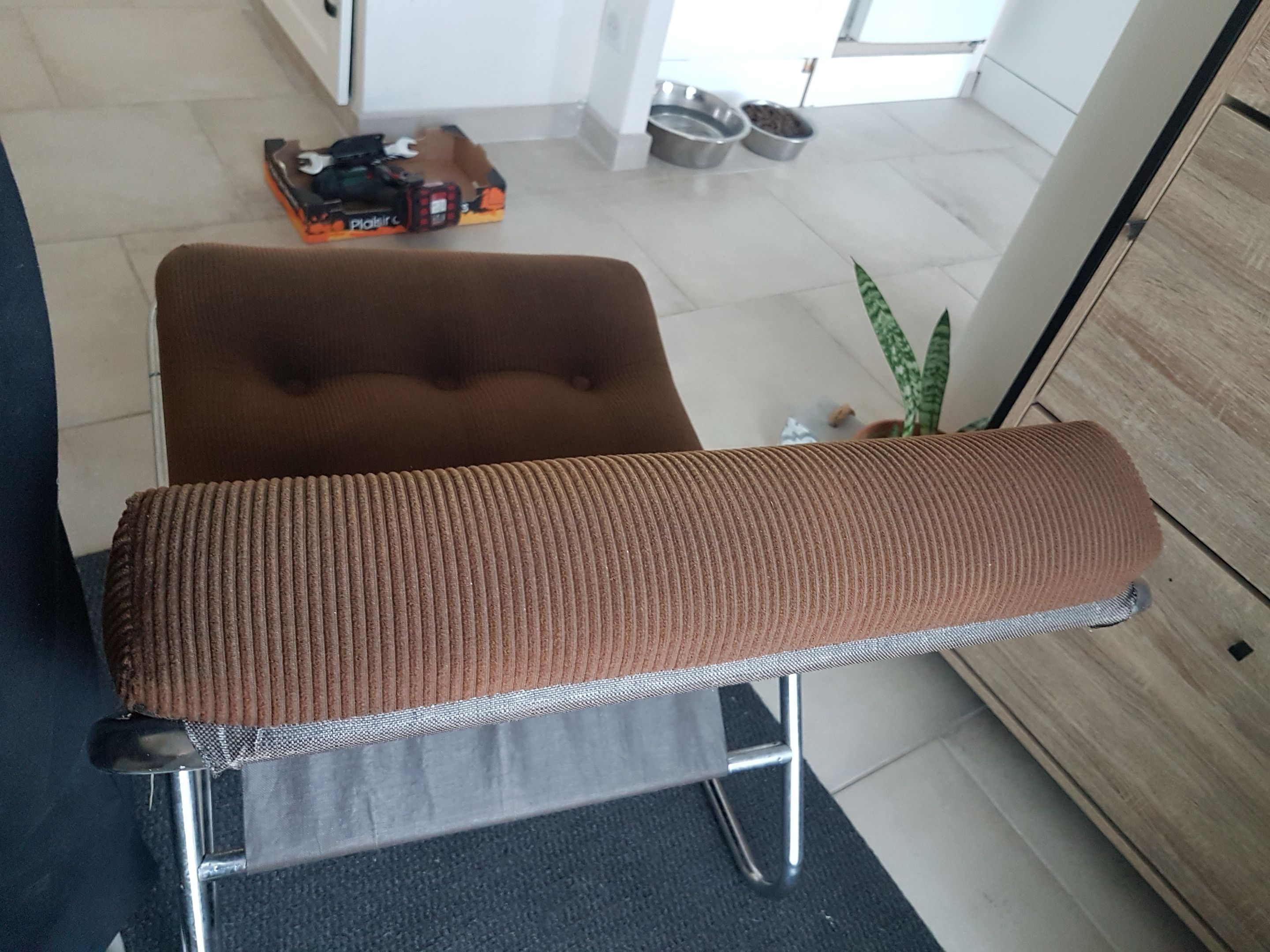 Chair tubular in Brown velvet of the 1970s