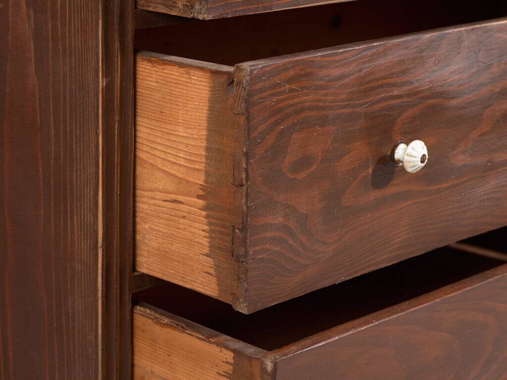 Antique solid pine chest of drawers – European rustic furniture with ceramic handles – circa 1900