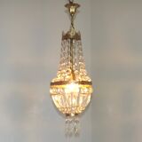 French Empire Style Bronze Single Montgolfier Crystal Basket Chandelier