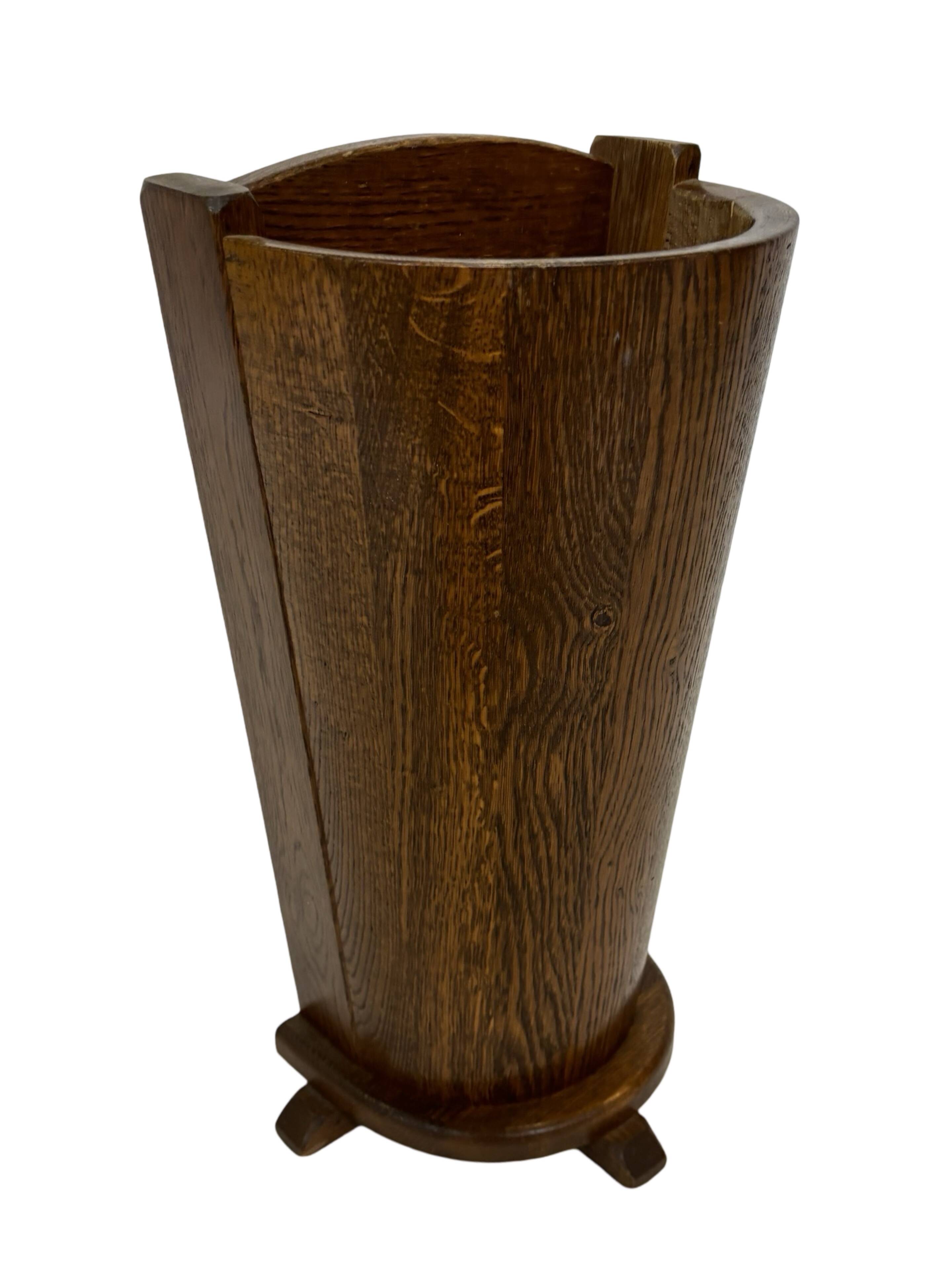 Vintage dark oak umbrella stand basket storage design 60s minimalist design