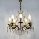 Bronze cage chandelier with glass pendants, 8 lights. tassel chandelier. 60s