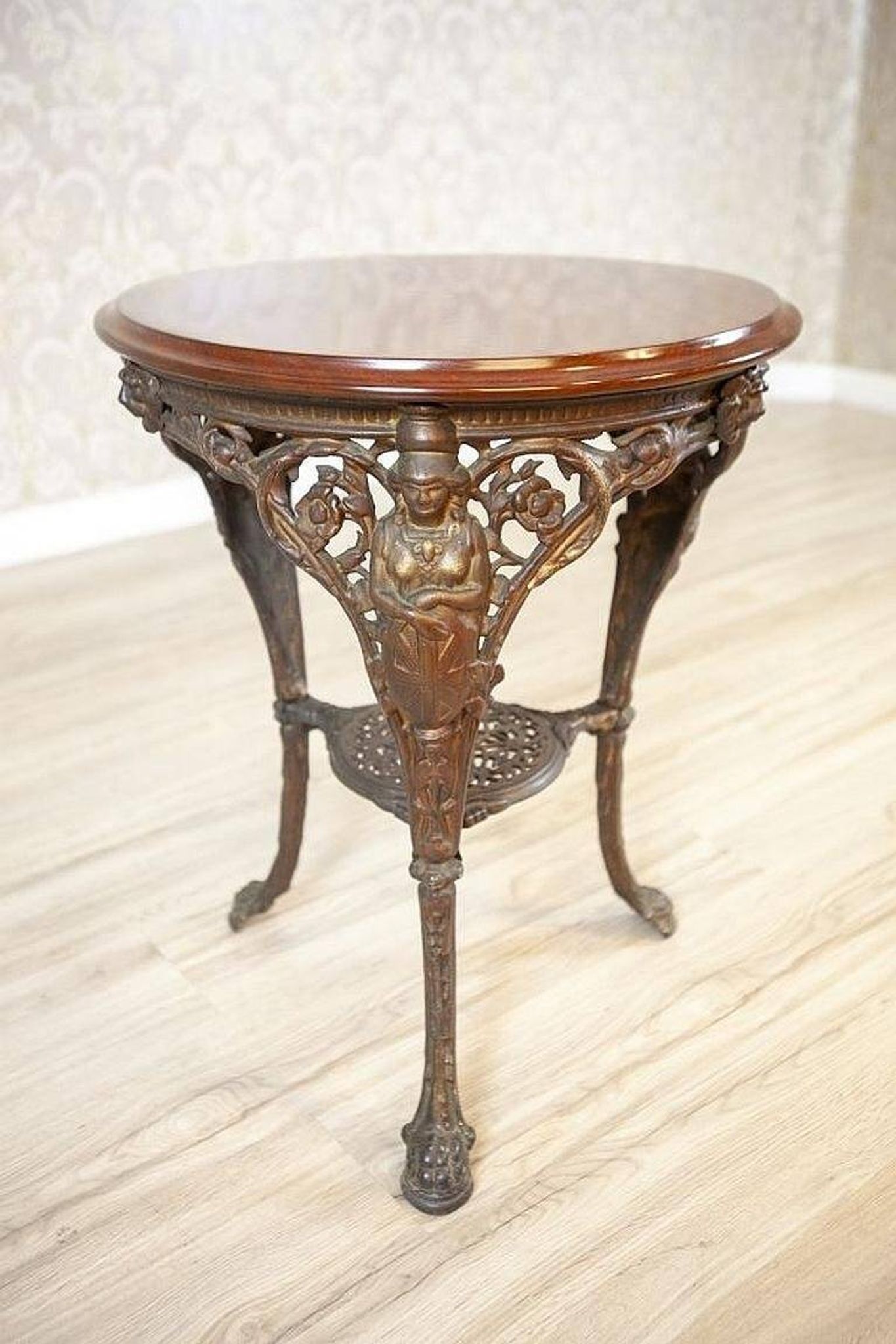 Vintage Oval Coffee Table on Cast Iron Base, 1950s