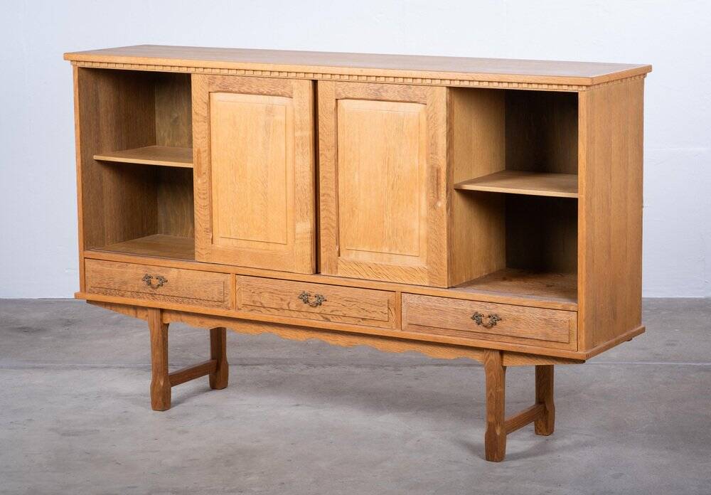 Brutalist Oak Sideboard attributed to Henning Kjærnulf, Denmark, 1960s
