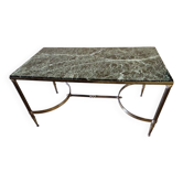 Table basse en laiton et dessus de marbre veiné vert des Alpes - 1960