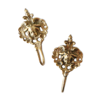 Duo of patères / hooks with angels or vintage coat door, brass
