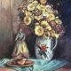 Tableau HST "Nature morte aux fleurs et poupée" Guy VAN ISEGHEM (1905-?)