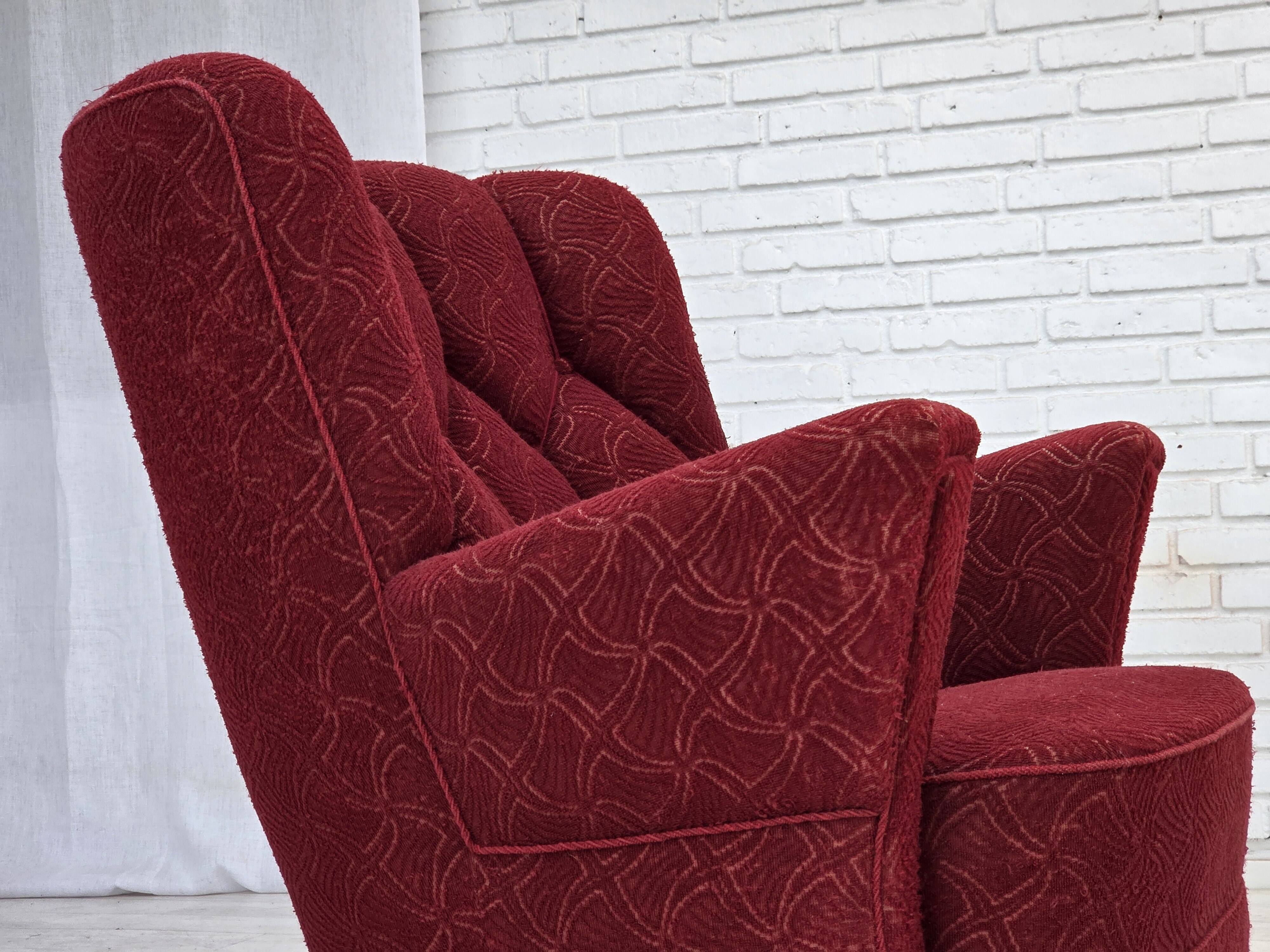 1960s, Danish armchair, original red furniture fabric.