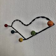 Vintage 1960s heart coat rack with 5 wooden ball hooks - 60 cm