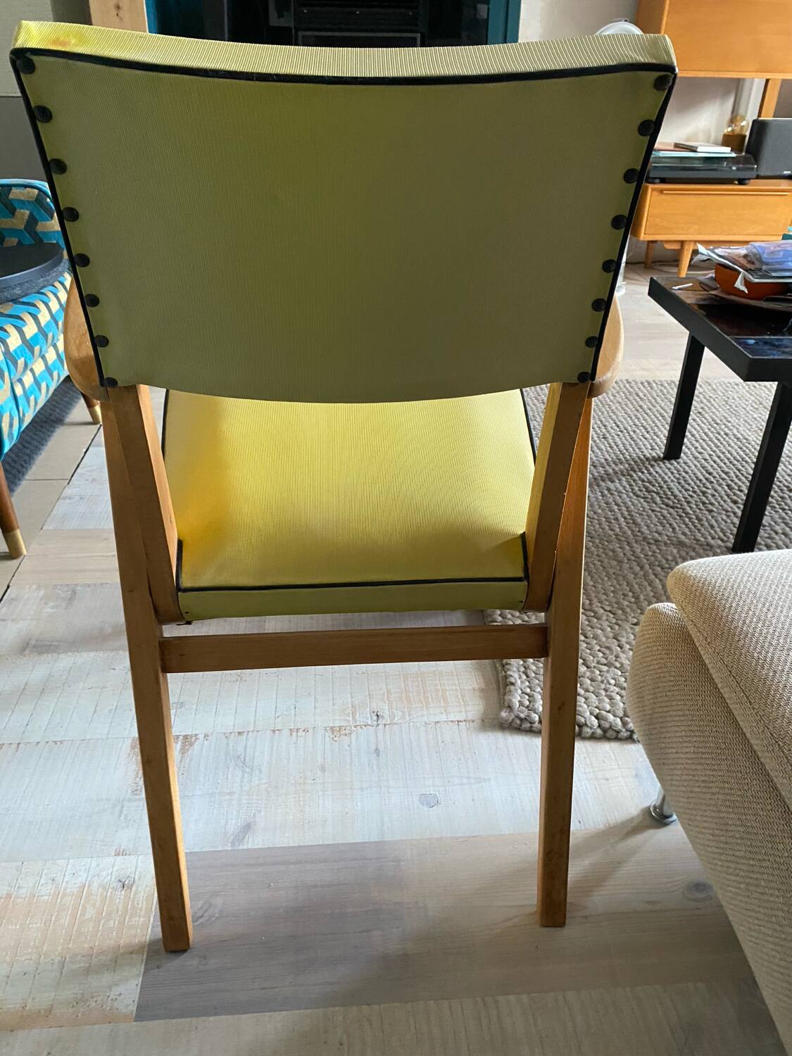 50s Yellow Skai Bridge Chair with Compass Legs