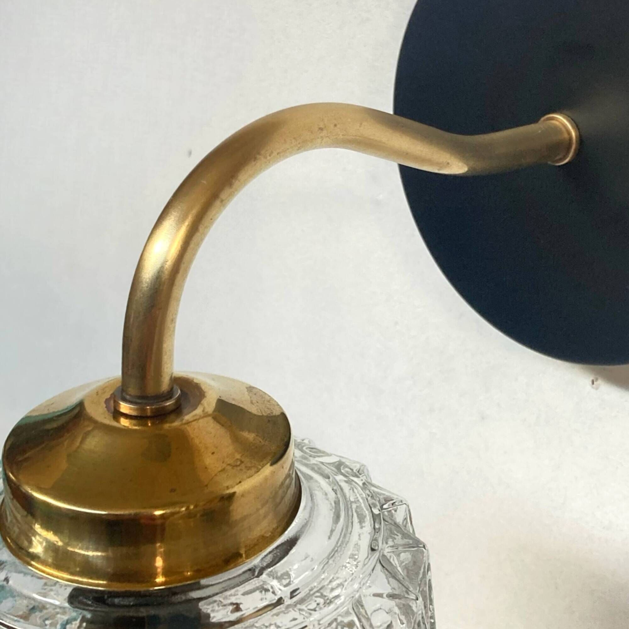 Old swan neck wall light in brass and thick glass tulip LAMP-7101