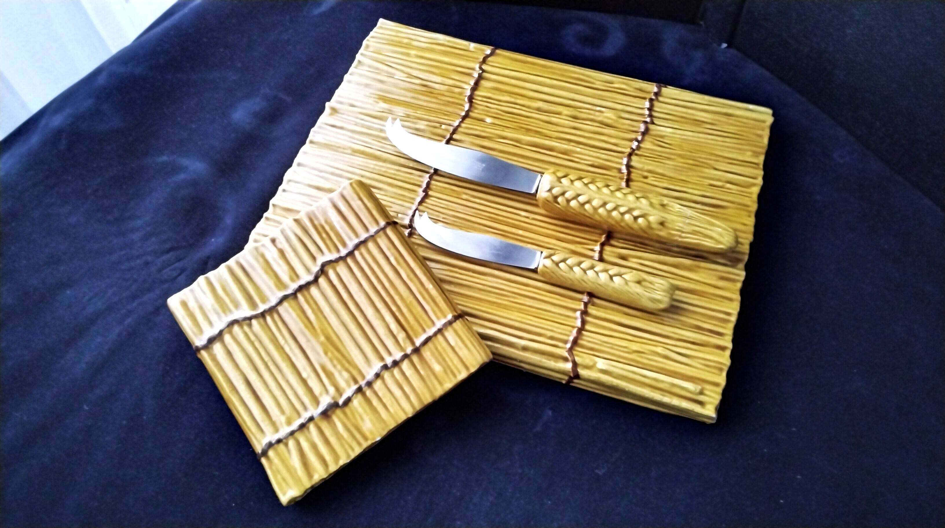Cheese board and matching butter dish, Vallauris ceramic