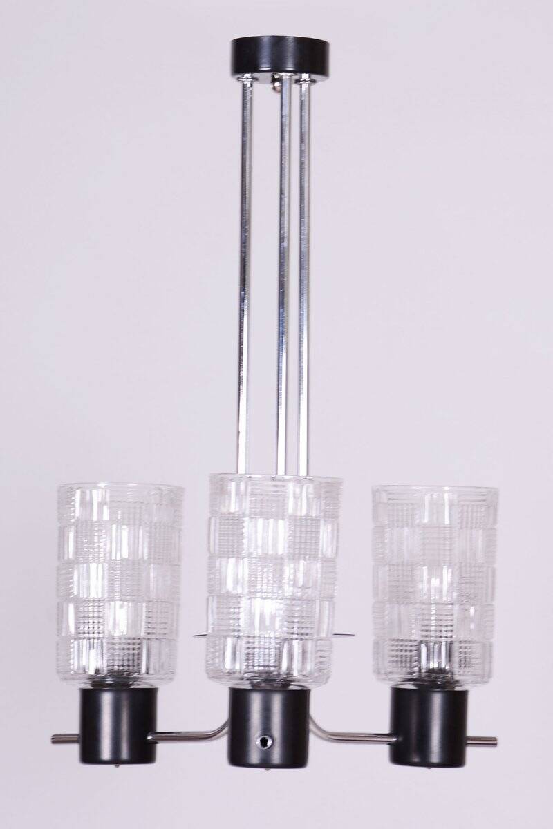 Mid-Century Chandelier in Chromed Steel and Glass by Drukov, Czech, 1970s