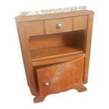 Solid oak bedside table with marble
