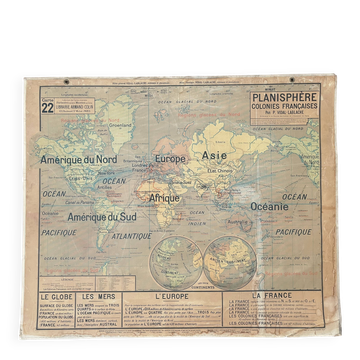 Vintage school map by Vidal-Lablache 22, 1914 World map of colonies