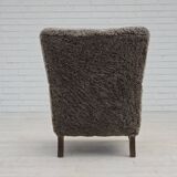 1960s, reupholstered Danish armchair, New Zealand genuine sheepskin.