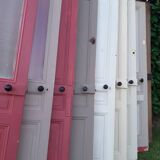 Series of 9 old communication doors, solid wood, both solid and glazed.