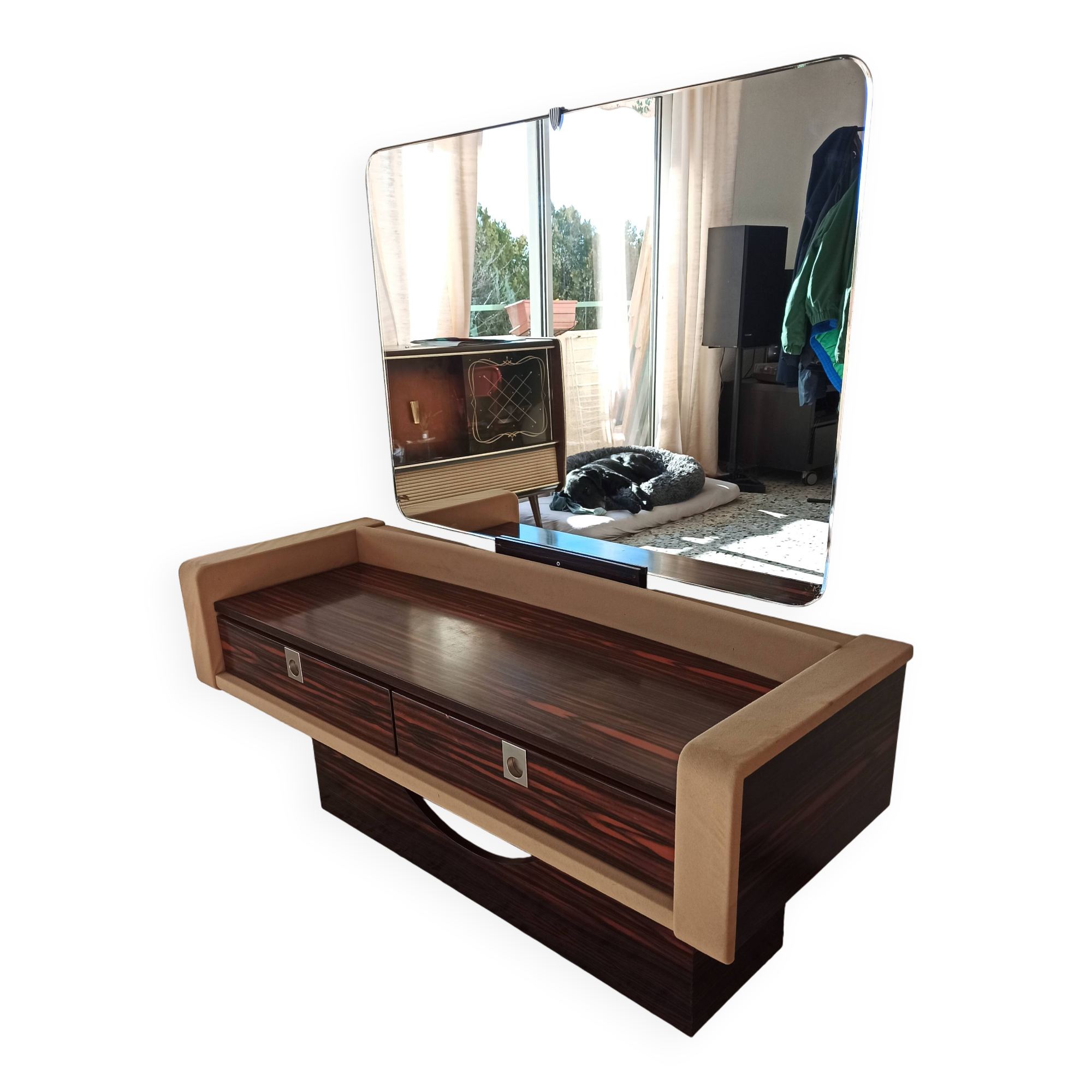 Ebony veneer dressing table with mirror, 1970s